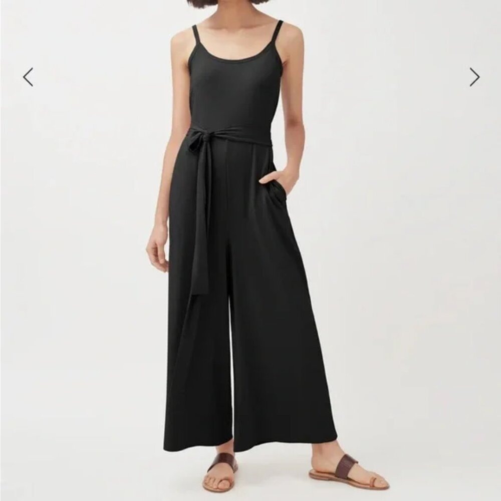 Cuyana Black Pima Cotton Tie-Belt Wide Leg Jumpsuit Medium Made in Peru
